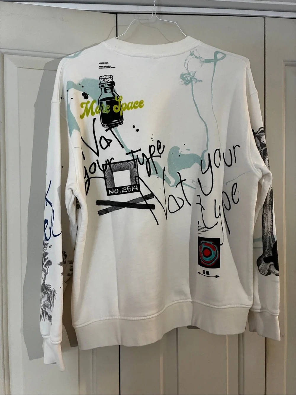 Zara Cream Graphic Crewneck with Multicolor Prints